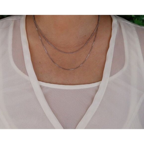 Sterling Silver Two Strand Necklace box Chain & Beaded Station Adjustable Chain - Picture 4 of 7